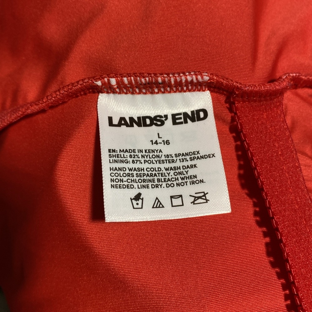 Lands' End Womens Red Pink Colorblock One Piece Swimsuit Scoop Neck Large 14-16 - Picture 5 of 6